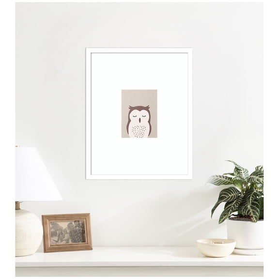Kate and Laurel Framed Wall Art Print Owl by July Art Prints, 17 x 21, Svelte White Frame, Whimsical, Animal Art for Wall Decor