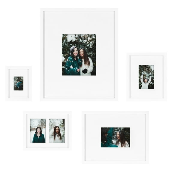 Kate and Laurel Gallery Transitional Frame Set, Set of 5, White, Sophisticated Picture Frame Collage With Multiple Sizes Included