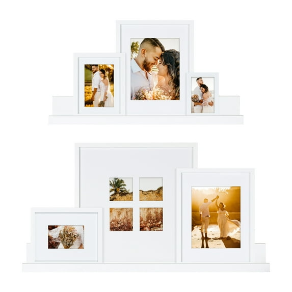 Kate and Laurel Gallery Transitional Frame and Shelf Set, Set of 8, White, Sophisticated Picture Frame Collage With Multiple Sizes Included