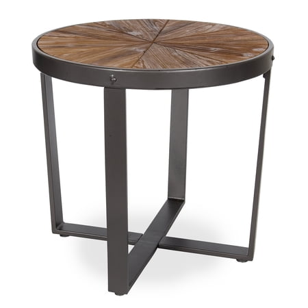 Kate and Laurel Gerhardt Round Wood and Metal Side Table, 20 x 20 x 18.5, Brown and Charcoal Gray