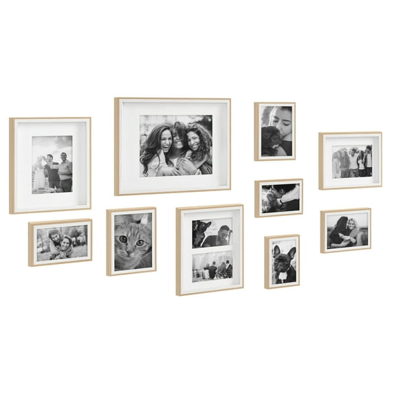 Kate and Laurel Gibson Modern Frame Set, Set of 10, White and Natural Wood, Decorative Photo Gallery Wall Frame Set with Multiple Sizes