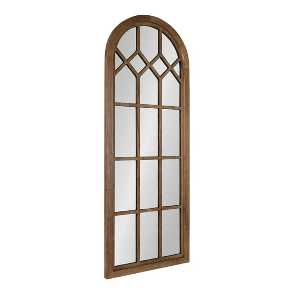 Kate and Laurel Gilcrest Traditional Arch Wood Framed Windowpane Wall Mirror, 18 x 47, Rustic Brown, Farmhouse Decorative Mirror