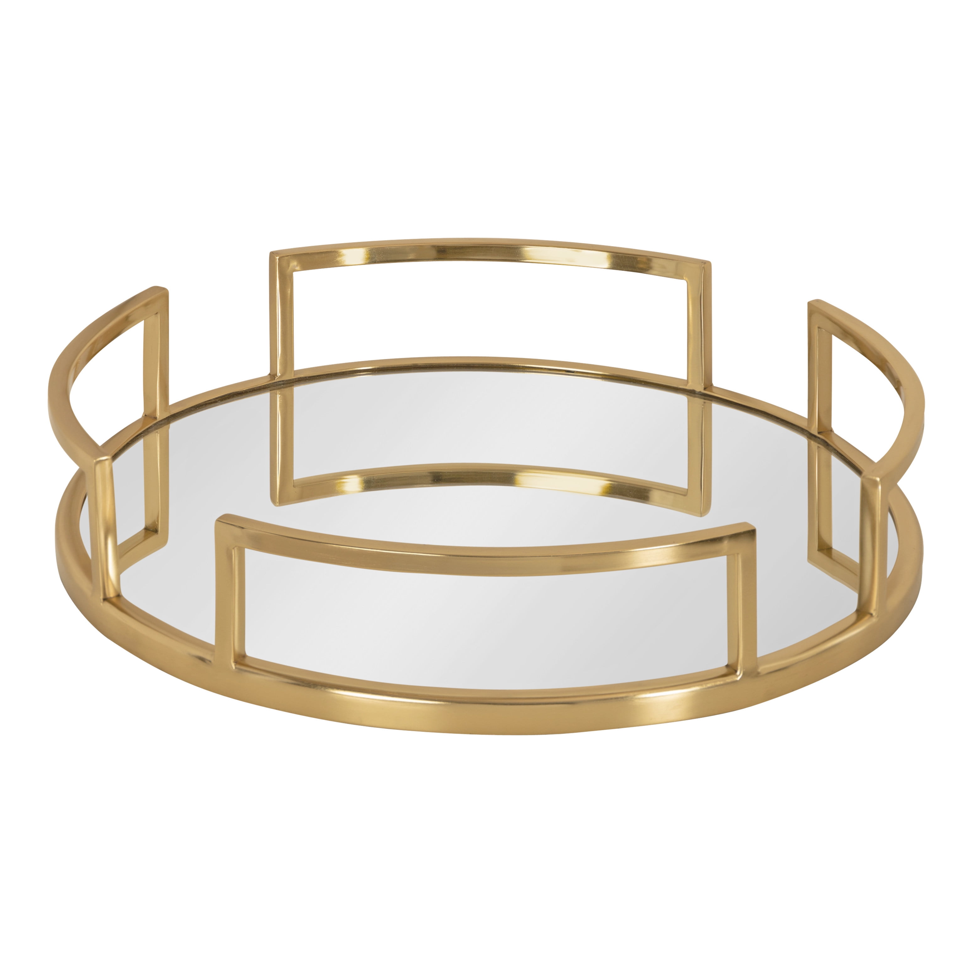 Gohana Gold Round Glass Mirrored Tray with Handles