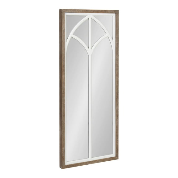 Kate and Laurel Gothard Tall Framed Mirror, 19 x 47, Rustic Brown and White, Windowpane Gothic Arched Overlay Wall Decor