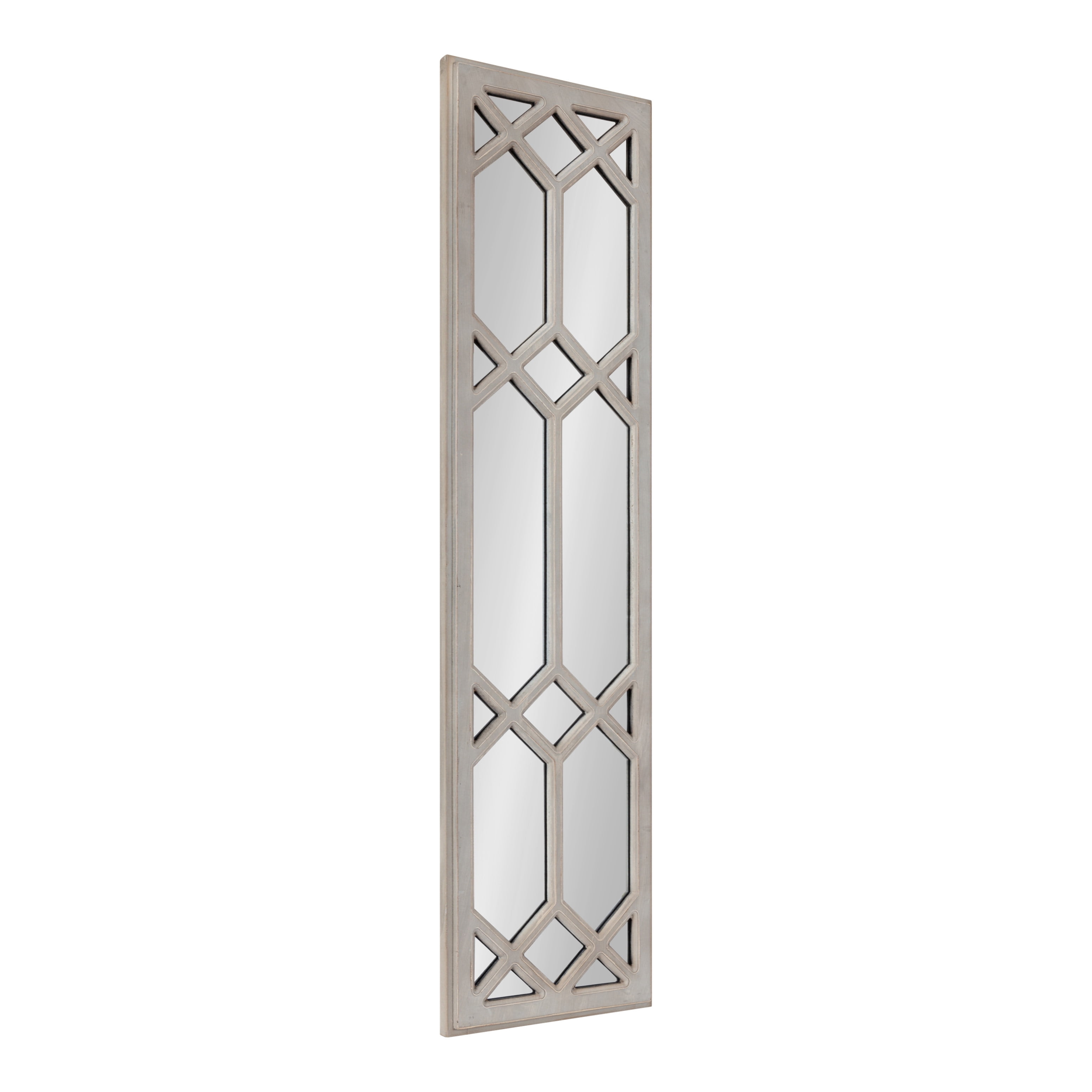 Gray Tall Rectangular Wood Windowpane Mirror