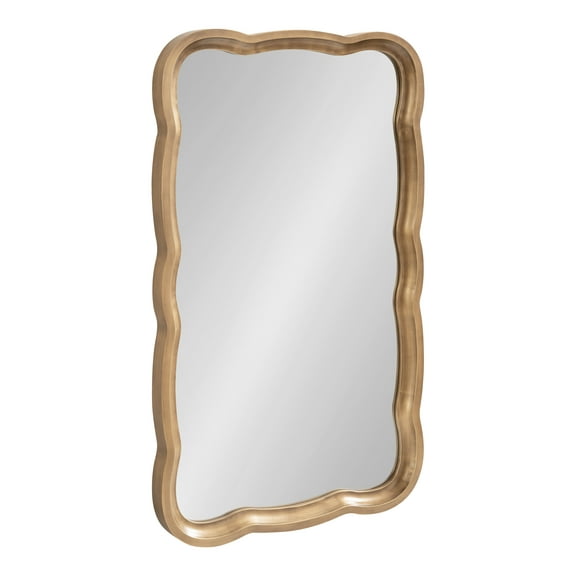 Kate and Laurel Hatherleigh Scallop Wooden Vintage Wavy Wall Mirror, 24 x 38, Antique Gold
