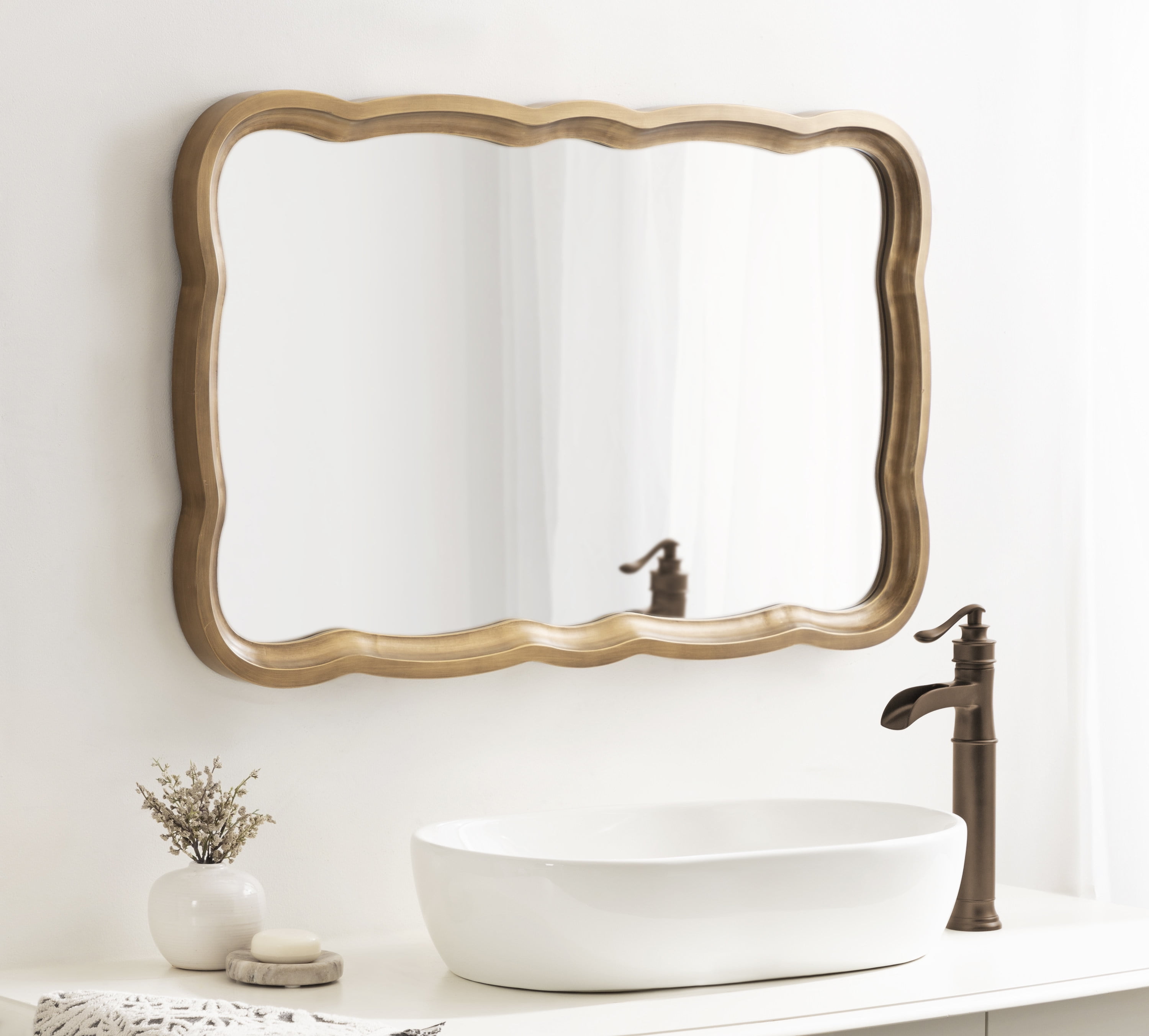 Gold Scalloped Rectangular Wood Wall Mirror, 24x38