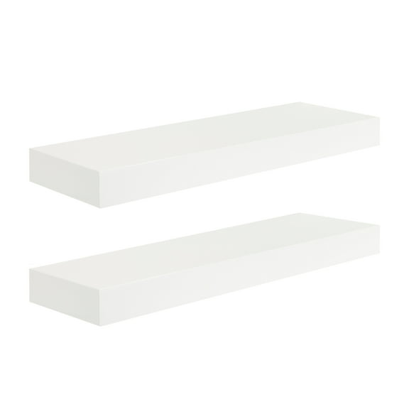 Kate and Laurel Havlock Modern Natural Floating Shelves, Set of 2, 24 x 8, White, Functional Bathroom and Kitchen Shelves for Storage and Display