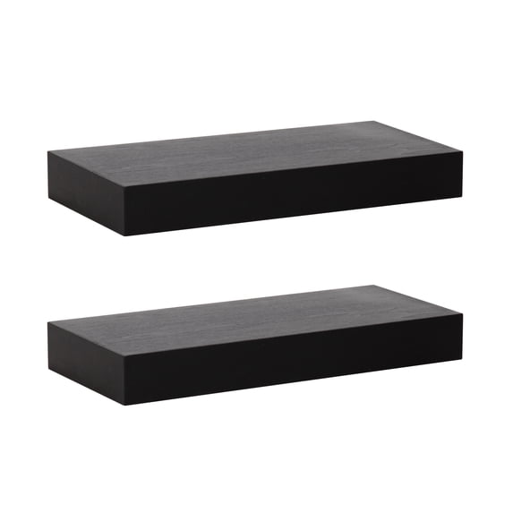 Kate and Laurel Havlock Wood Shelf Set, Black 2 Piece 18 inch