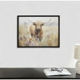 thumbnail image 1 of Kate and Laurel Highland Cow in a Flower Field Landscape Framed Wall Art by The Creative Bunch Studio, 16x12 Black, Cute Highland Cow Art for Wall, 1 of 7