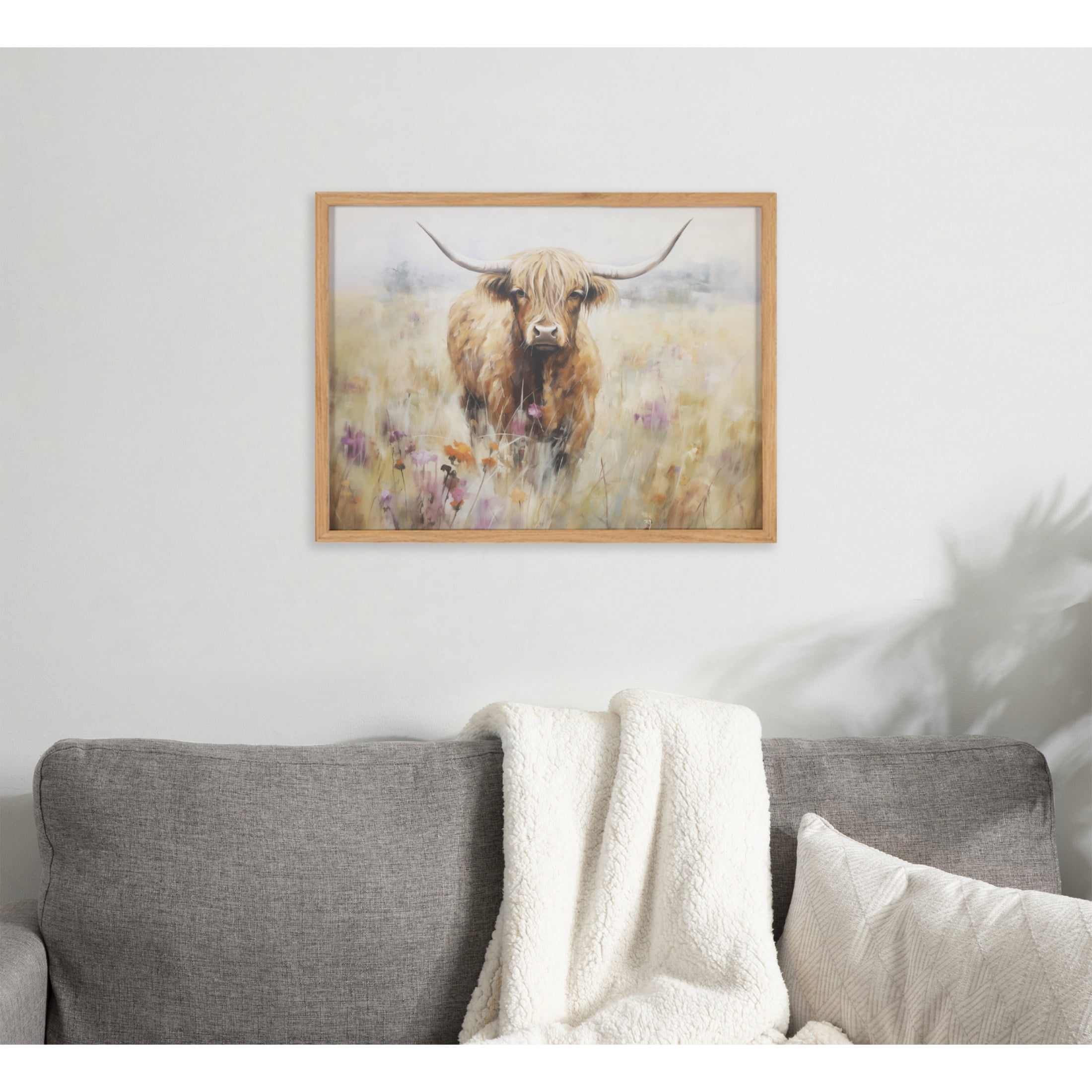 Natural Oak Framed Highland Cow Landscape Print, 16" x 12"