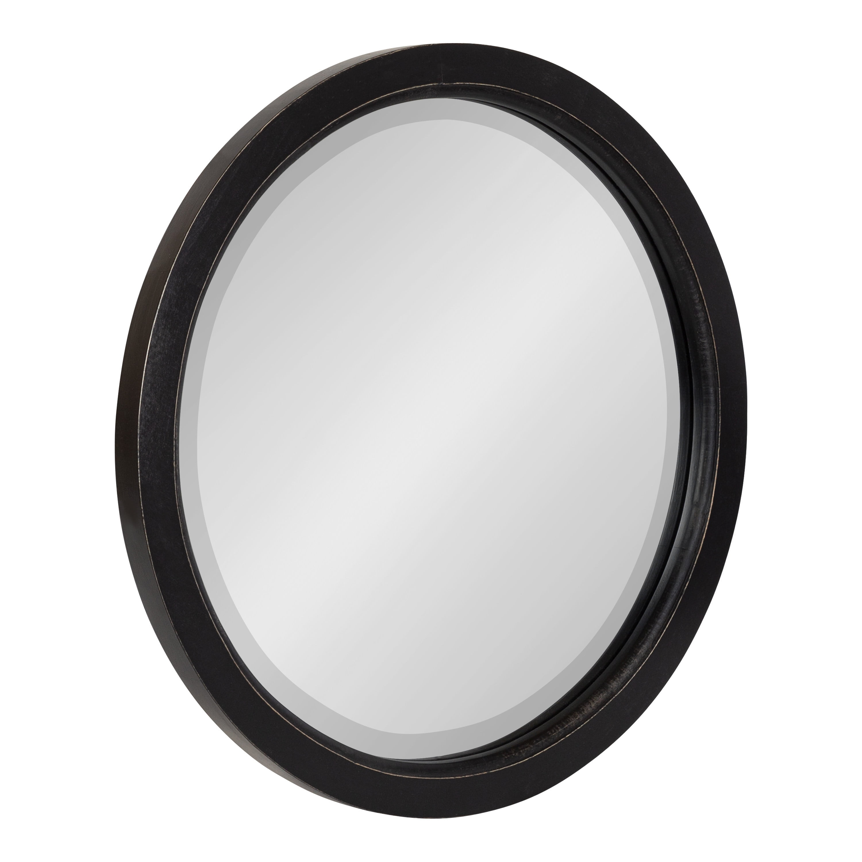18-Inch Round Black Poplar Wood Bathroom Vanity Mirror
