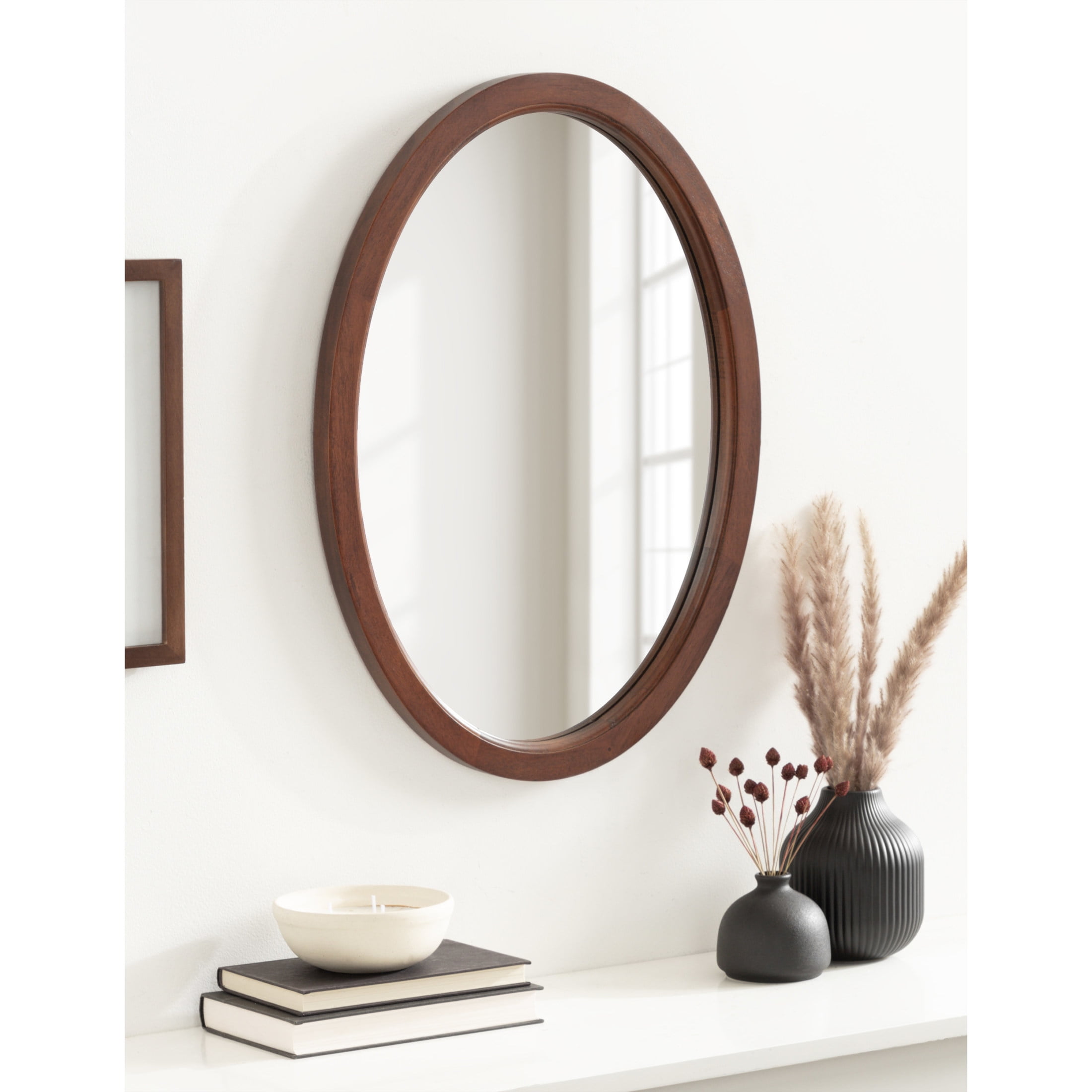 Hogan 18" x 24" Walnut Oval Wood Framed Wall Mirror