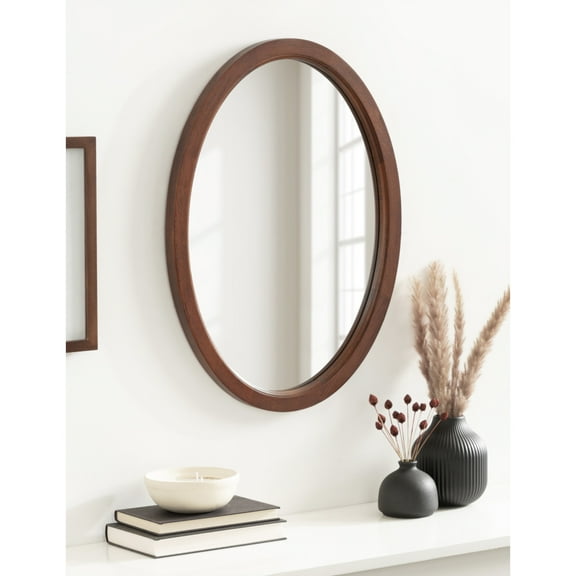 Kate and Laurel Hogan Mid-Century Oval Framed Wall Mirror, 18 x 24, Dark Walnut, Decorative Modern Wood Mirror with Soft Curvature and Oval Shape