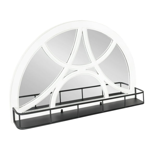 Kate and Laurel Hollowday Rustic Wood Framed Arched Wall Mirror with Shelf, 18.5 x 30, White and Black, Farmhouse Wall Decor