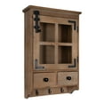 thumbnail image 1 of Kate and Laurel Hutchins Decorative Farmhouse Wood Wall Cabinet with Window Pane Glass Door and 2 Storage Drawers, Rustic Brown, 1 of 6