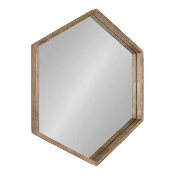 Kate and Laurel Hutton Hexagon Wood Framed Mirror, 31 x 36, Rustic Brown, Mid-Century Modern Mirror for Geometric Decor