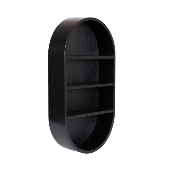 Kate and Laurel Hutton Modern Capsule Wall Shelf, 16 x 28, Black, Minimal Round Oval Wall Shelves for Above Toilet Bathroom Storage