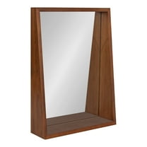 Kate and Laurel Hutton Modern Wood Framed Mirror with Ledge Shelf, 18 x 24, Walnut Brown, Chic Mid-Century Mirrors for Wall