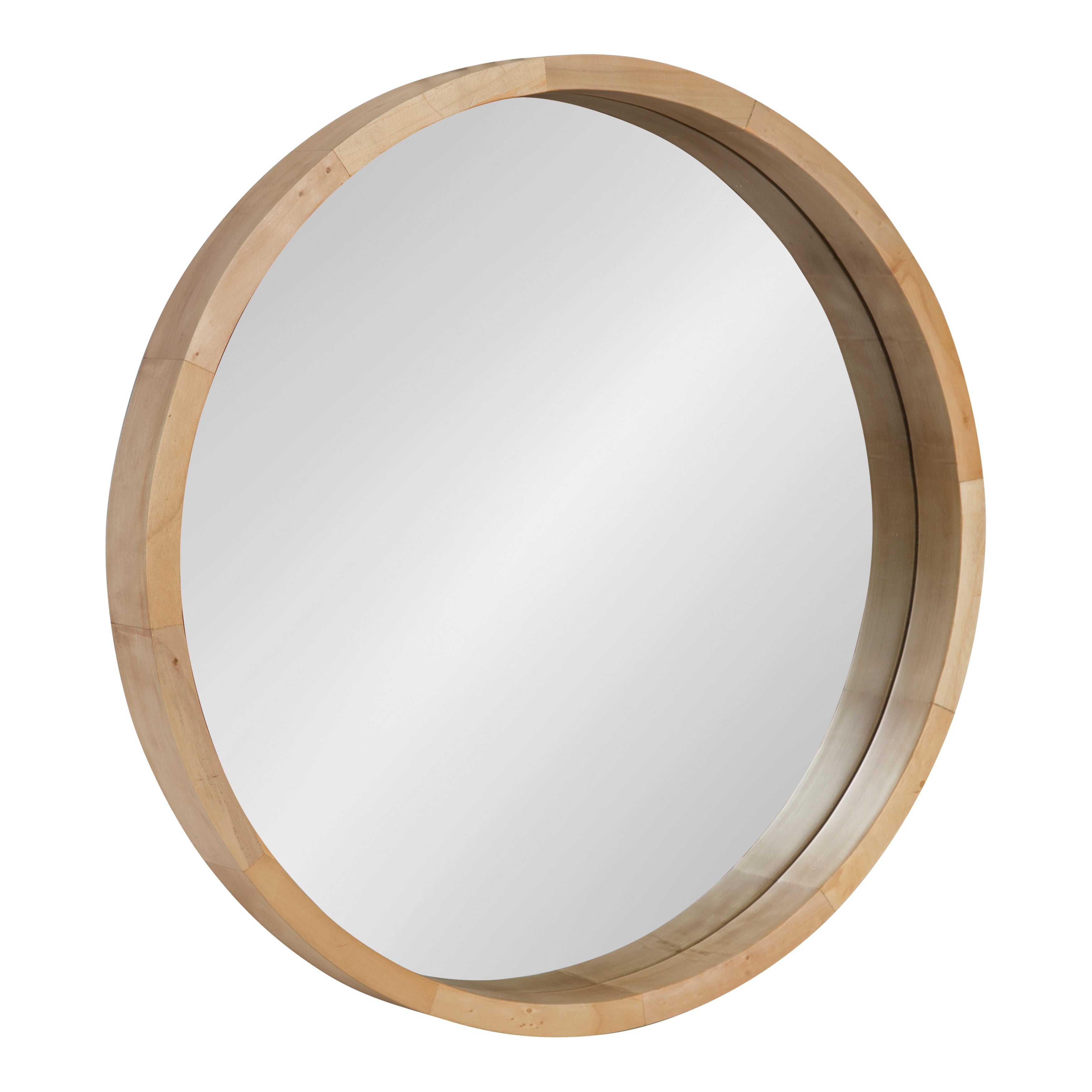 Natural Finish Round Wood Frame Wall Mirror, 22 Inch