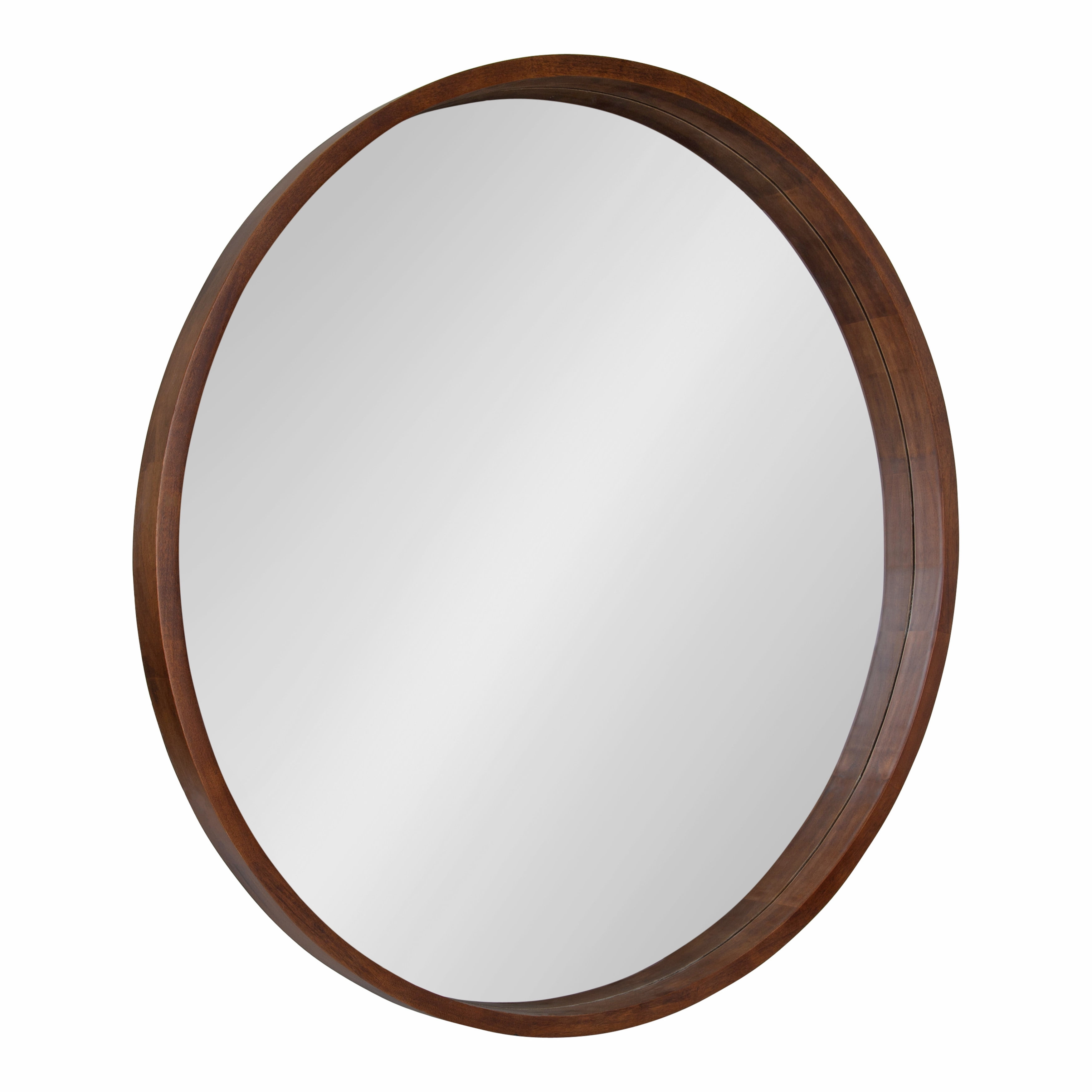 Hutton Round Walnut Brown Wood Wall Mirror, 36" Diameter