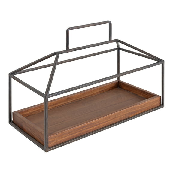 Kate and Laurel Huxley Farmhouse Wood and Metal Tabletop Planter, 16 x 6 x 11.5, Caramel Brown Wood and Iron, Chic Rustic Planter