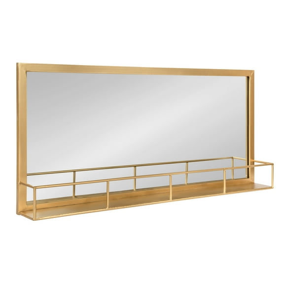 Kate and Laurel Jackson Modern Glam Metal Frame Mirror and Shelf, Gold 18x40
