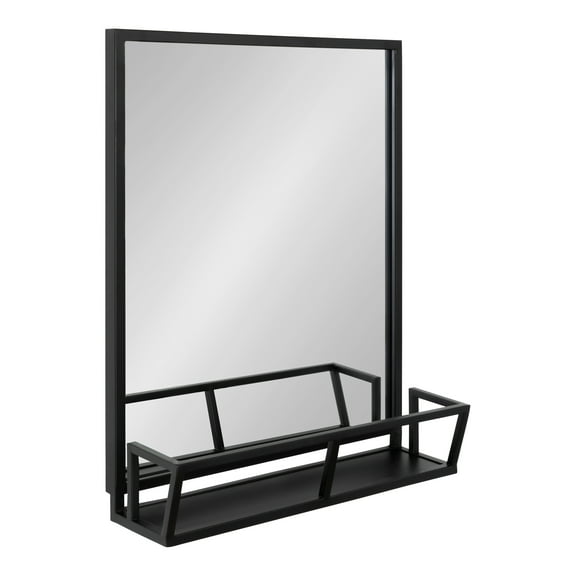 Kate and Laurel Jackson Modern Metal Framed Wall Mirror with Shelf, 22 x 29, Black, Chic Rectangle Mirror for Wall