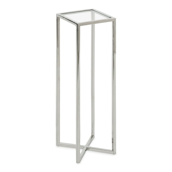 Kate and Laurel Jaspur Square End Table, 7" x 7" x 21", Silver, Multi-Functional Drink Table And Plant Stand