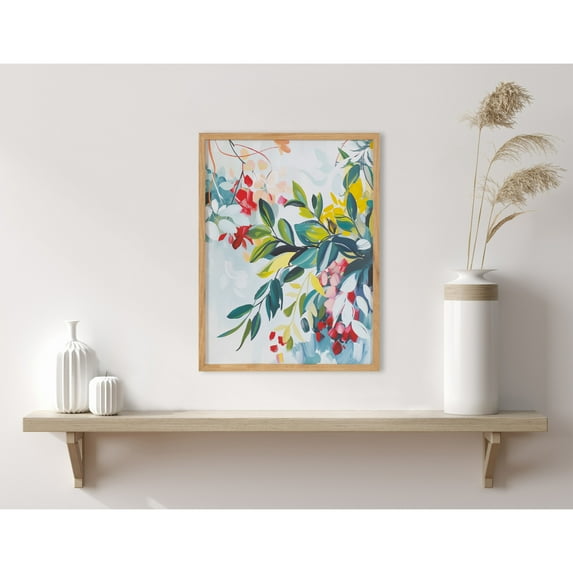 Kate and Laurel Jewel Tone Botanical Abstract Framed Wall Art by The Creative Bunch Studio, 12x16 Natural, Colorful Floral Art for Wall