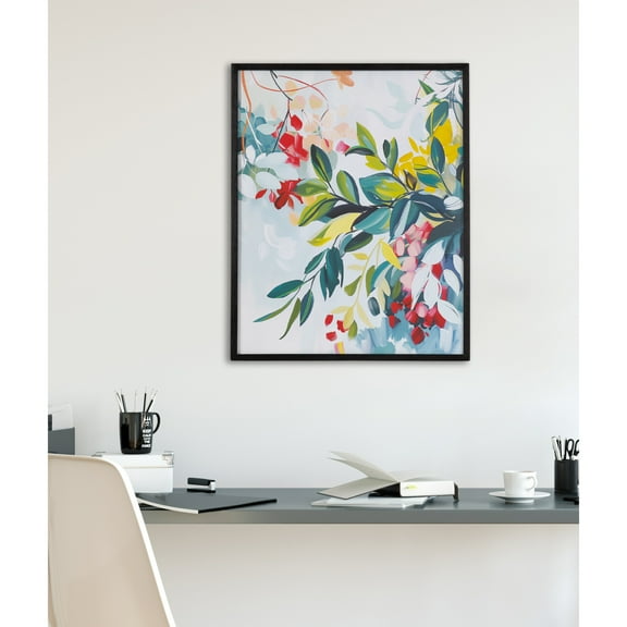 Kate and Laurel Jewel Tone Botanical Abstract Framed Wall Art by The Creative Bunch Studio, 16x20 Black, Colorful Floral Art for Wall