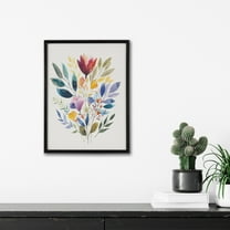 Kate and Laurel Jewel Tone Botanical Watercolor Bouquet Framed Wall Art by The Creative Bunch Studio, 12x16 Black, Colorful Floral Art for Wall