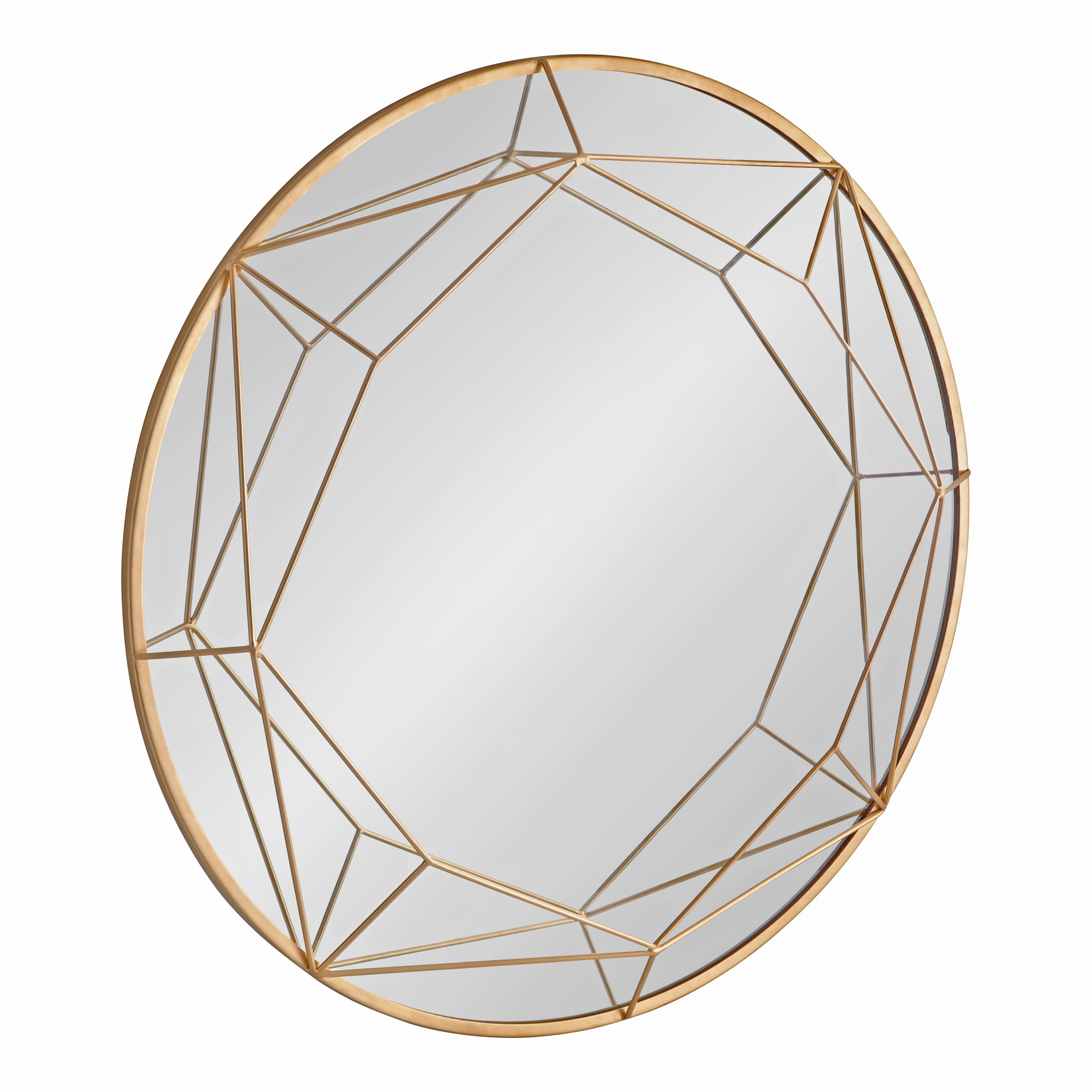Gold Geometric Round Metal Vanity Wall Mirror, 30" Diameter