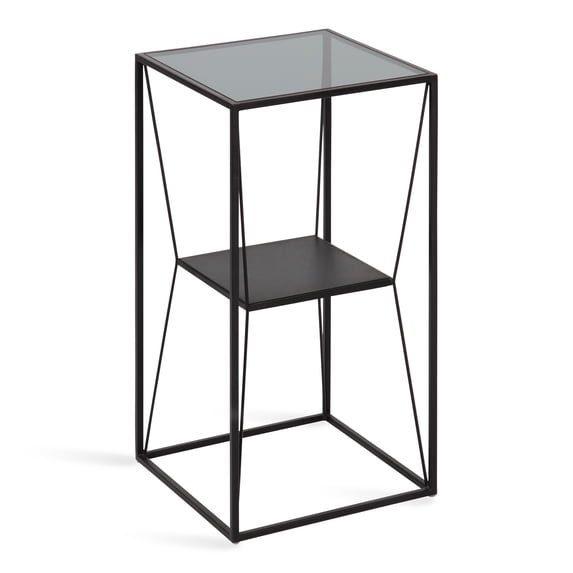 Kate and Laurel Knight Modern Square Glass Side Table, 12 x 12 x 24, Black, Decorative Two Tier End Table for Storage and Display
