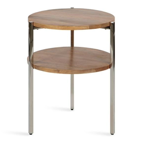 Kate and Laurel Lamaar Modern Round Side Table, 19 x 19 x 25, Natural Wood and Silver, Chic End Table for Storage and Display