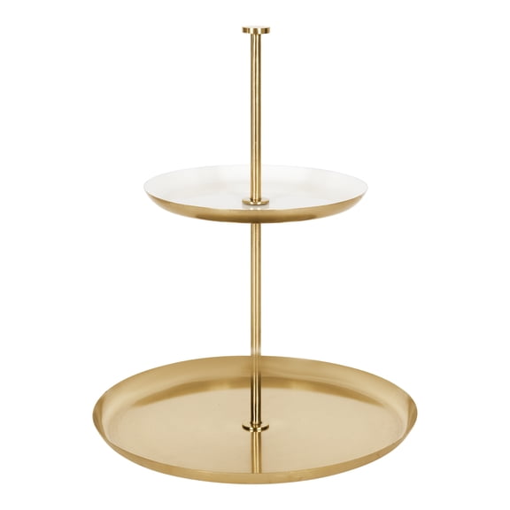 Kate and Laurel Laranya Modern Two Tier Tray, 12 x 12 x 15, White and Gold, Decorative Round Multi Tiered Tray for Display and Storage