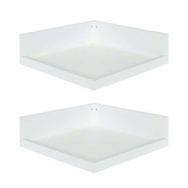 Kate and Laurel Levie Modern Floating Corner Wood Wall Shelves, 12 x 12 Inches, 2 pack, White
