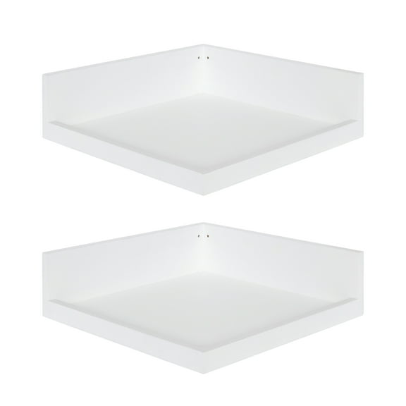 Kate and Laurel Levie Modern Floating Corner Wood Wall Shelves, 12 x 12 Inches, 2 pack, White
