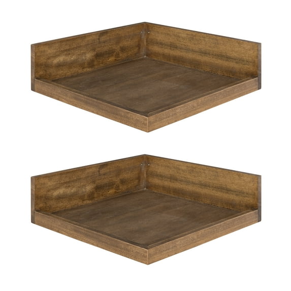 Kate and Laurel Levie Rustic Modern Floating Corner Wood Wall Shelves, 12 x 12 Inches, 2 pack, Rustic Brown