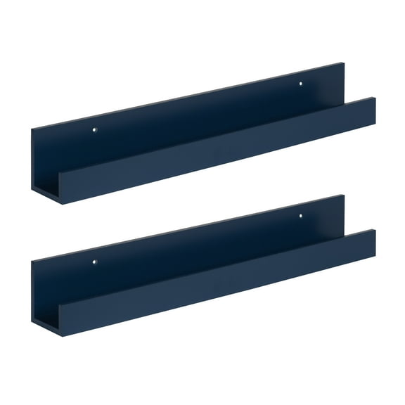 Kate and Laurel Levie Wood Floating Wall Shelf, Navy Blue, 24", 2 Pack