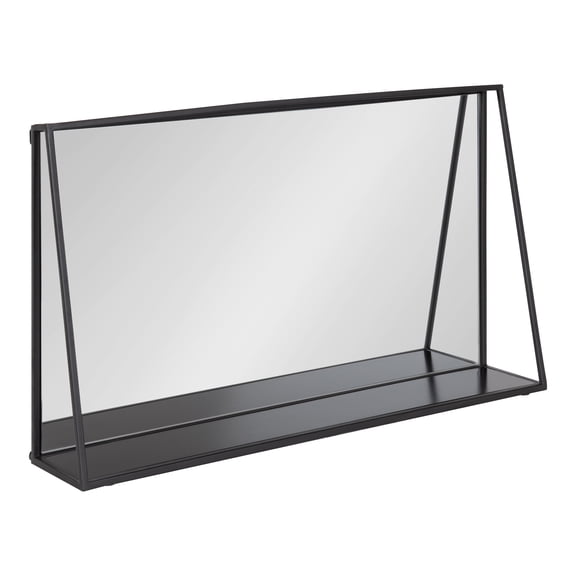 Kate and Laurel Lintz Metal Framed Mirror with Shelf, Black 28x16