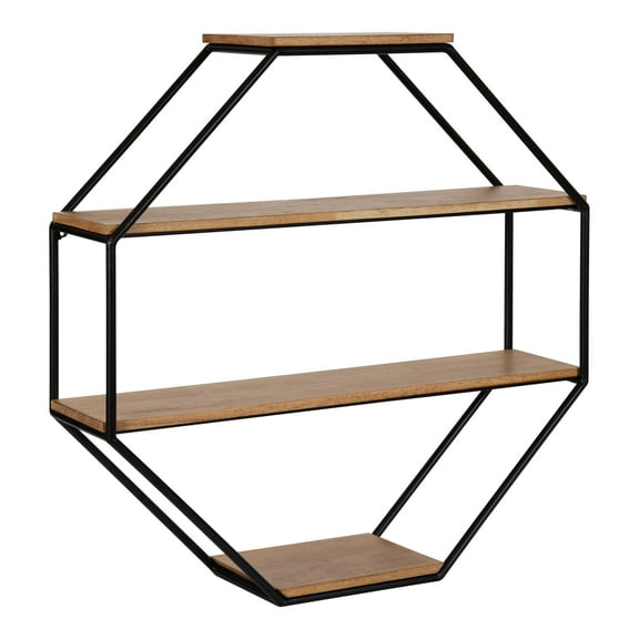 Kate and Laurel Lintz Octagon Floating Wall Shelf, Rustic Brown 24x24