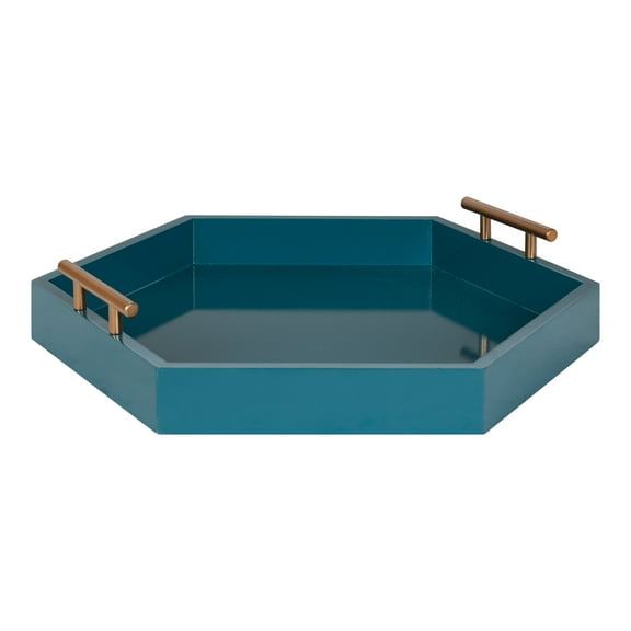 Kate and Laurel Lipton Modern Hexagon Tray, 18 x 18, Teal, Midcentury Decorative Serving Tray for Storage and Display
