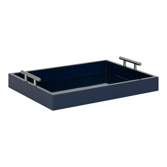 Kate and Laurel Lipton Modern Rectangular Tray, 16 x 12.25, Navy Blue and Silver, Decorative Accent Tray for Storage and Display