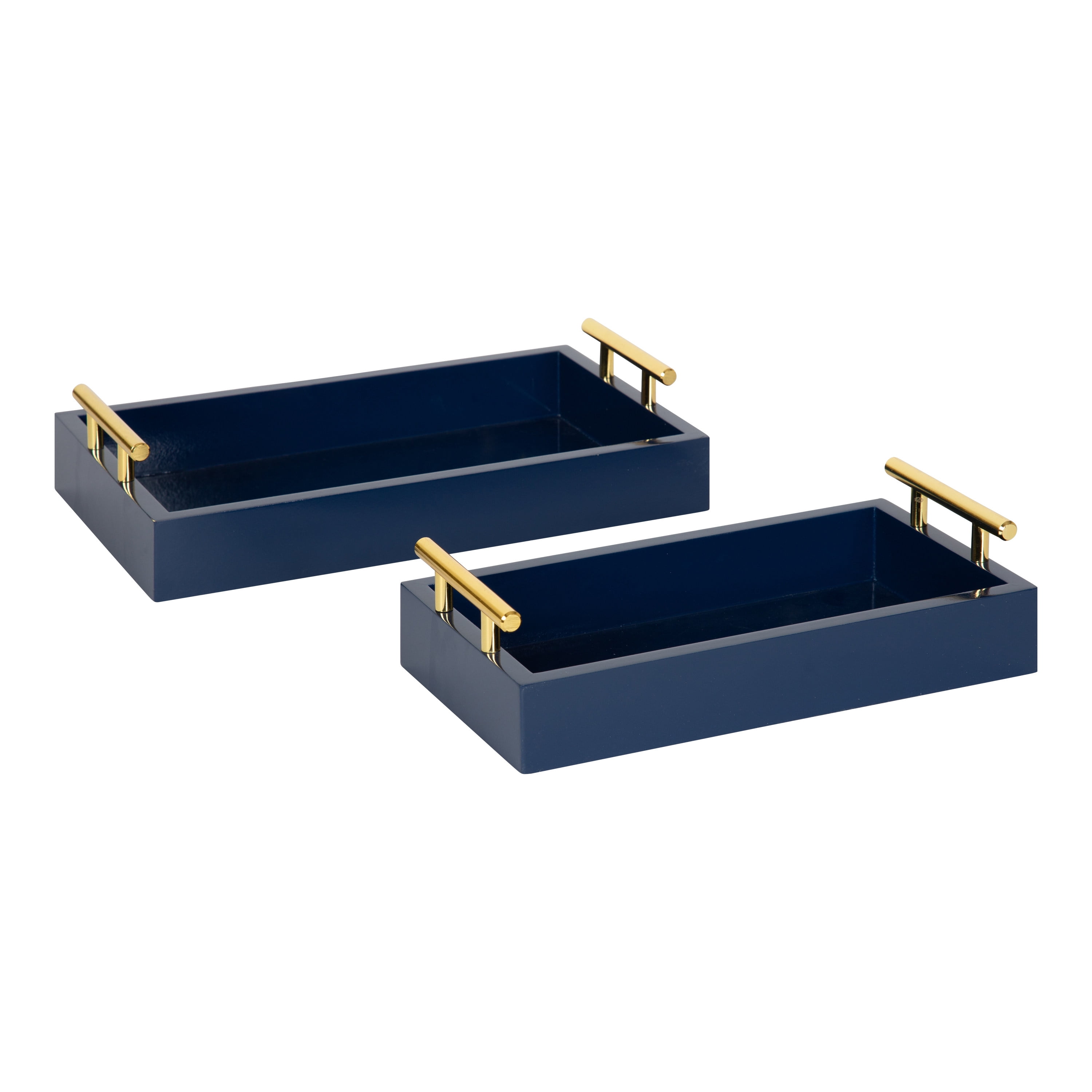 Gold Trim 2 Piece Rectangle Tray Set - Blue Mirage