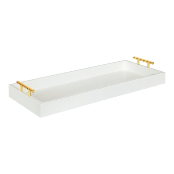 Kate and Laurel Lipton Narrow Rectangle Wood Accent Tray, White/Gold 10x24