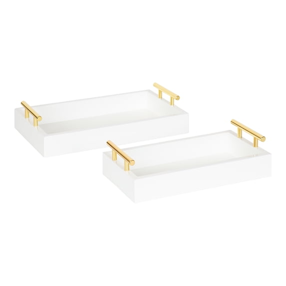 Kate and Laurel Lipton Rectangle Wood Tray Set, White/Gold 2 Piece
