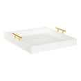 thumbnail image 1 of Kate and Laurel Lipton Square Decorative Wood Tray With Metal Handles, 16" x 16", White And Gold, Modern Serving Tray For Storage Or Display, 1 of 6