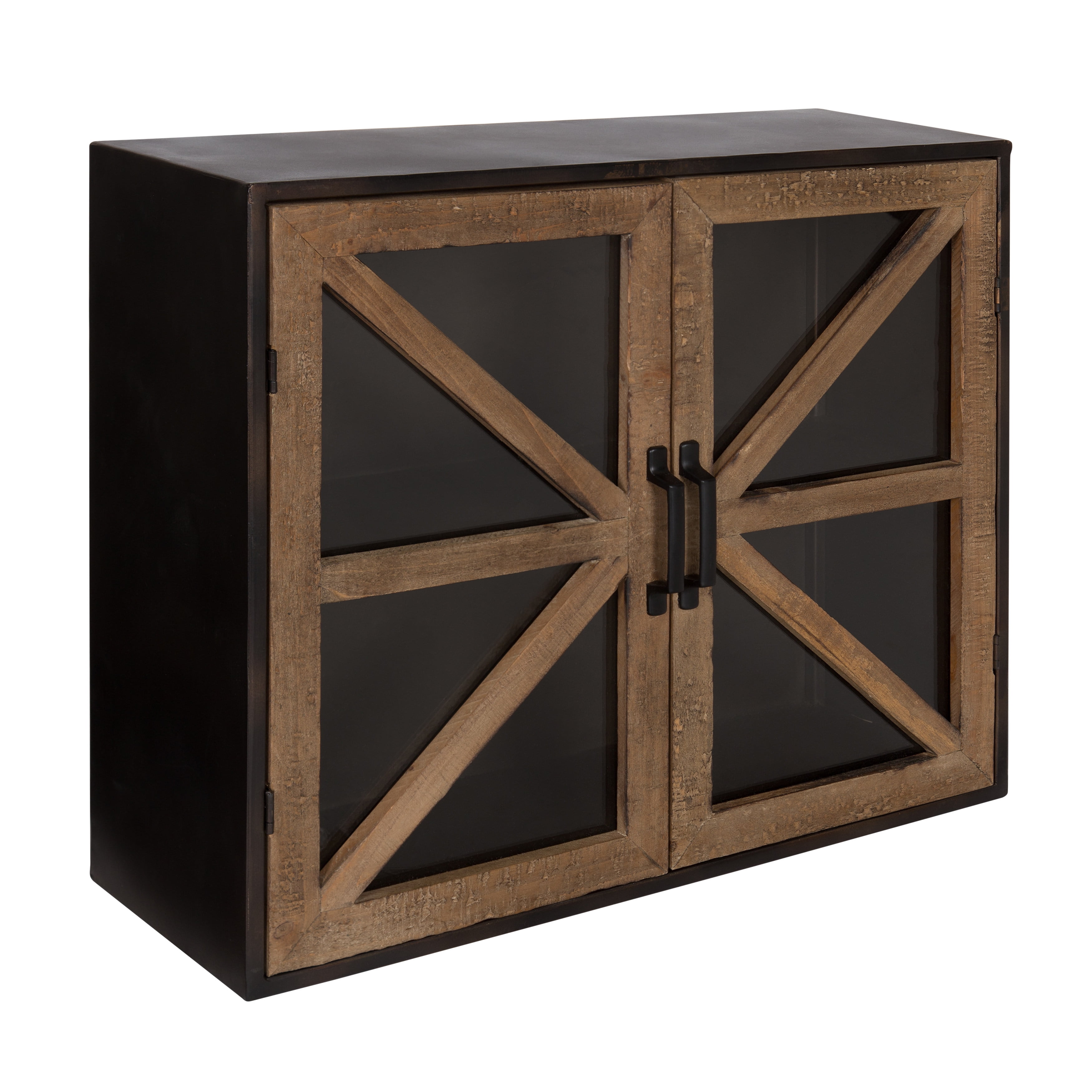 Rustic Black and Wood Wall Mounted Double Door Cabinet