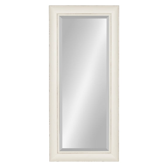 Kate and Laurel Macon  Framed Wall Panel Beveled Mirror, 16x36, Distressed Soft White